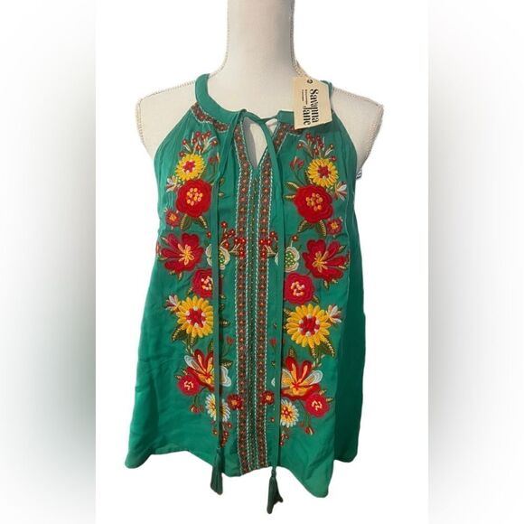 Savanna Jane Embroidered Green Tank NWT - Picture 1 of 4